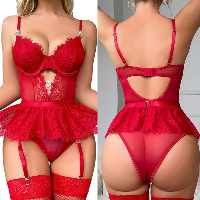 Lenceria Mujer Sexy Push Up Bras Sexy Outfits Bra Panties Set G-string Garter Belt Lenceria Set Lace Dress Women's Intimates