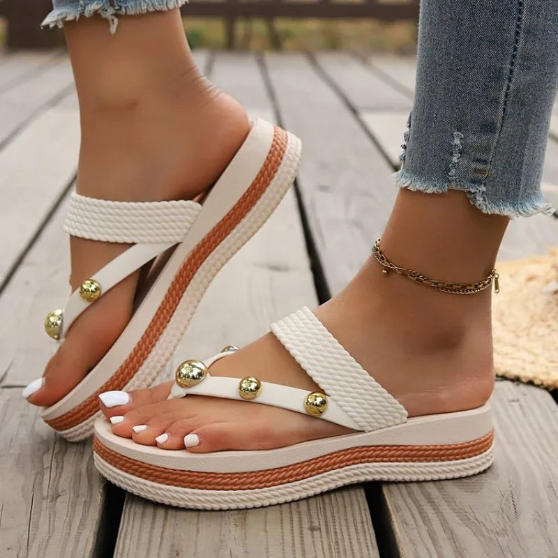 Classic Platform Slippers for Women 2026 Summer Clip Toe Flip Flops High Quality Leather Sandals for Women
