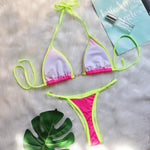 Sexy Halter Pearl Extreme Mini Micro Bikini Female Swimsuit Women Swimwear Two-pieces Bikini set Ribbed Bather Bathing Suit Swim
