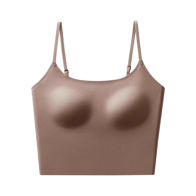 Women's Seamless Bras Top - MOYISU Invisible Chest Pad Camisole Anti-Peep Undershirt with Versatile Strap & Flattering Back Cut