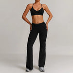 Women 2PCS Yoga Suit Sports Gym Set Tracksuit Workout Long Sleeve Shirt Fitness Flared leggings Short sleeve shorts running suit