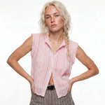 Summer Women’s Button Down Eyelet Tops Solid Color Sleeveless Round Neck Lace Trim Shirts Daily Casual Blouse Summer