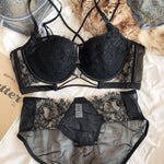 Sexy Hollow Bra Fashion Lace Flowers Embroidery Women Underwear Set French Push Up Brassiere Adjustable Plus Size Lingerie Sets