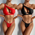 DEKA One Shoulder Bikini Set Women Solid Push Up Underwired Swimwear Beach Wear Thong Swimsuit Biquini Pleated Bathing Suits