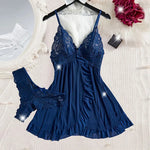 Summer Plus Size Thong Set 2-Piece Women's Underwear With Nightgown And Panties XXL Soft Ultra-Thin Sexy Lingerie Night Pants