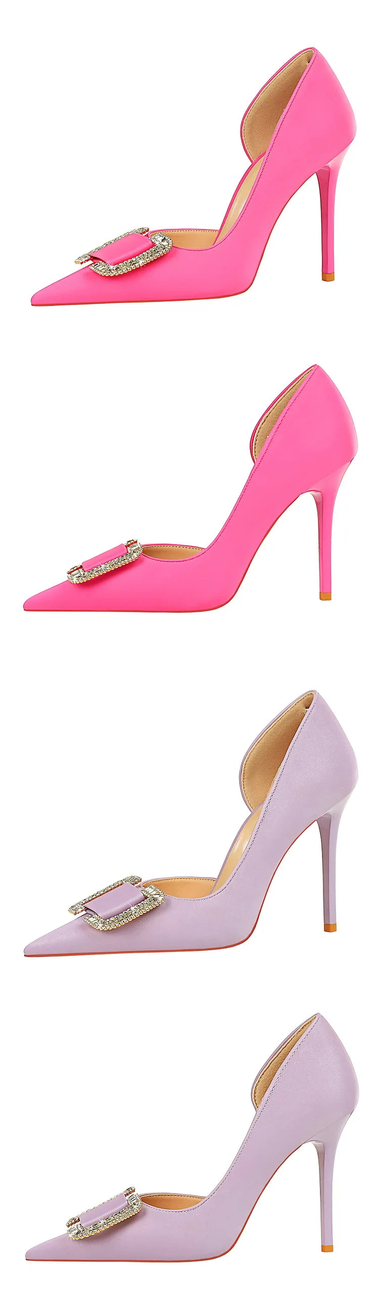 BIGTREE Pumps Elegant Pointed Crystal Buckle Slim High Heel Single Shoes Women Silk Spring/Summer High Heel Pumps Wedding Dress