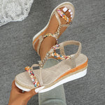 Fashion T-Strap Platform Sandals for Women New Mix Color Elastic Band Wedge Sandals Woman Summer Daily Open Toe Sandalias Female