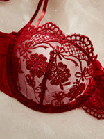 Lady Floral Embroidery Lingerie Set Women Sheer Bra and Brief Underwear Set Satin Sexy Intimates Underwear