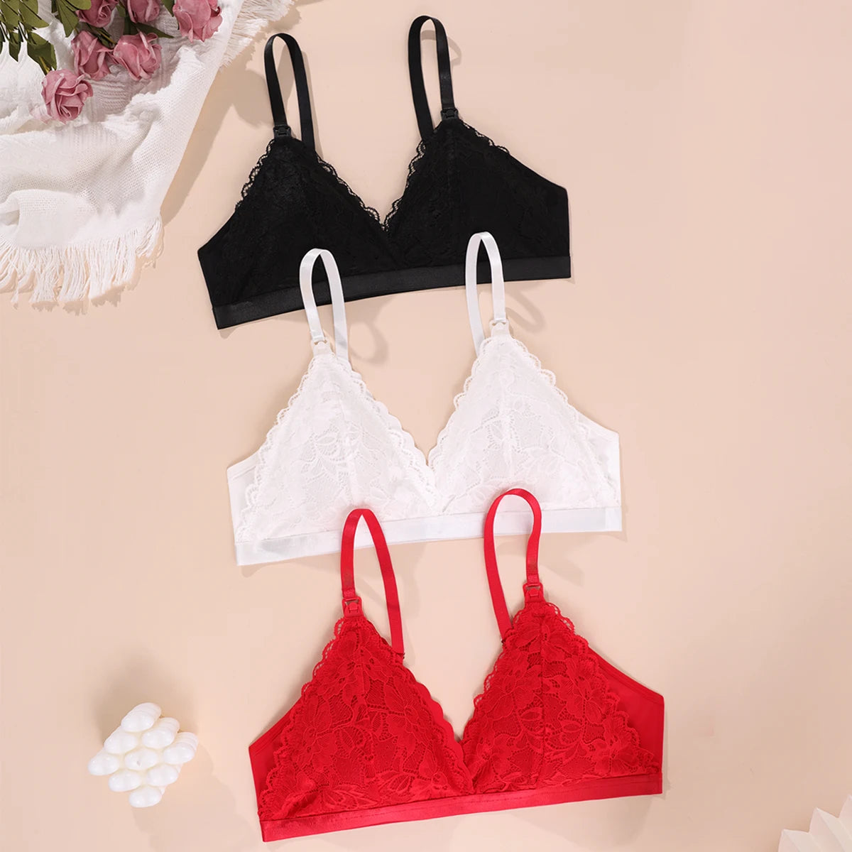 3 Piece Set Of Women'S Breastfeeding Underwear Comfortable Without Steel Rings And Anti Sagging Gathering Breastfeeding Bra