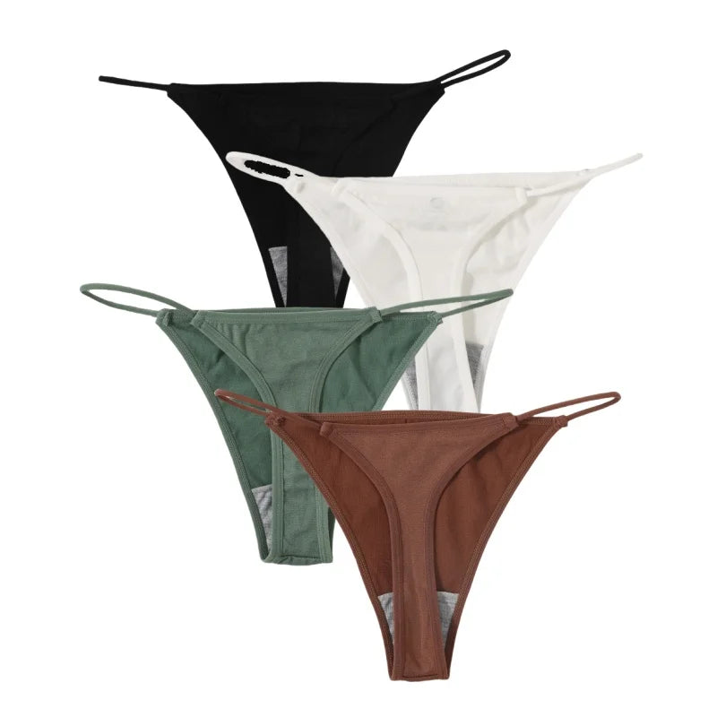 4Pcs/Set Women Panties Bikini G-String Seamless Underwear Sexy Lingerie Low Rise Solid Color T-back Female High Cut Panty