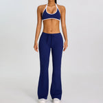 Breathable Yoga Suit for Women Color Contrast Shockproof Sports Bra Drawstring High Waist Pants Gym Running Fitness Suits