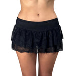 Women's Summer Sexy Casual Skirt Solid Color Low Waist Lace Ruffled Skirt with Lined Shorts
