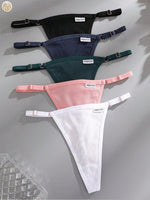 5PCS Women's Panties Cotton Thongs Adjustable Waist Sexy G-String Solid Color Seamless Intimate Female Underpants Lingerie S-XL