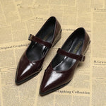 Mid-length Single Shoes Spring and Summer New Fashion Belt Buckle Pointed Toe Comfortable Shallow Toe Leather Shoes