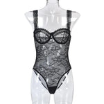 Toucheart Sexy Mesh Patchwork Embroidery Jumpsuit For Women Lace Sling Underwear Solid Color Sexy See-Through Backless Jumpsuit