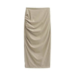 2026 New Pleated Side High Slit Half Length Skirt Women's Summer Spicy Girl Pure Desire Slim Wrap Hip Solid A-line Skirt 7MHN