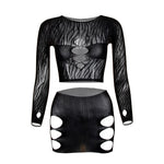 Long Sleeve See Through Tassel Beach Dress Women Sexy hollow Out Fishnet Fringe Cover Up Bodycon Rave Festival Outfit Set