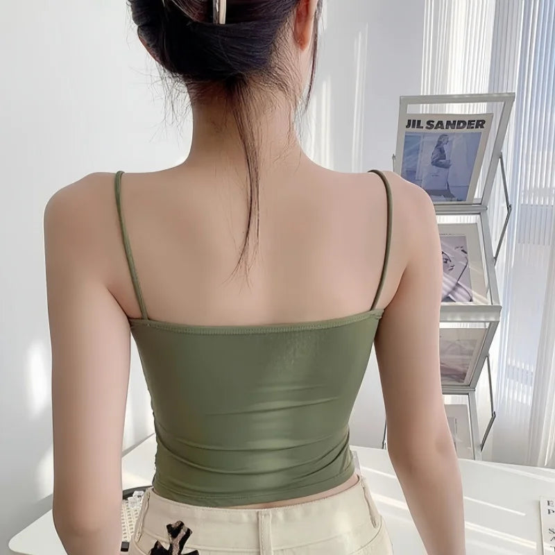 Ice Silk Tops Women Tank Tops Seamless Underwear Non-wire Bra With Pads Sexy Lingerie Female Summer Camisole