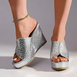 Women's Gold Wedges Sandals Summer 2026 Fashion Peep Toe Thick Platform Sandles Women Plus Size 42 Chunky Heels Slippers Woman