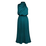 Foridol One Shoulder Turtleneck Tank Satin Women Party Dress Robe Zip Sleeveless Elegant Vintage Folds Women Clothing 2025