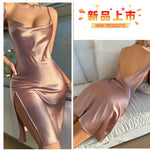 Backless Suspender Skirt Dress for Women Comfortable Pajamas Summer Solid Silk Satin Imitation Silk Sexy Backless Nightgown