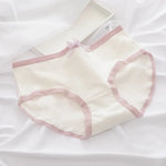 1 Pack Women's Cute Lace Trim Cotton Underwear Bow & Heart Print Briefs Sweet Style Lingerie M-XL Breathable Daily Panty