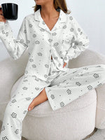 Autumn Winter Floral Printed 2 Piece Pajamas Set Women Soft Long Sleeve T-shirt Tops and Pants Homewear Nightwear Sleepwear