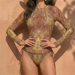 S - XXL Two-pieces Bikini set Bather Bathing Suit Swim Leaves Printed Long Sleeve Bikini Female Swimsuit Women Swimwear K8063
