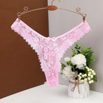 Women's Panties Sexy Lace T Back Woman G-String Solid Mid Waist Hollow Out Thong Transparent Underwear V-shape Girl Erotic Panty