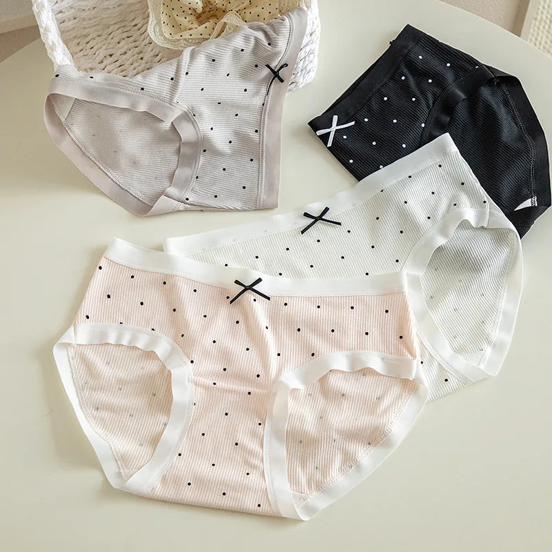 4pcs New Arrival Mid Waist Dot Print Underwear Ladies Sexy Panties for Women Comfortable Girls Briefs Intimates Lingerie