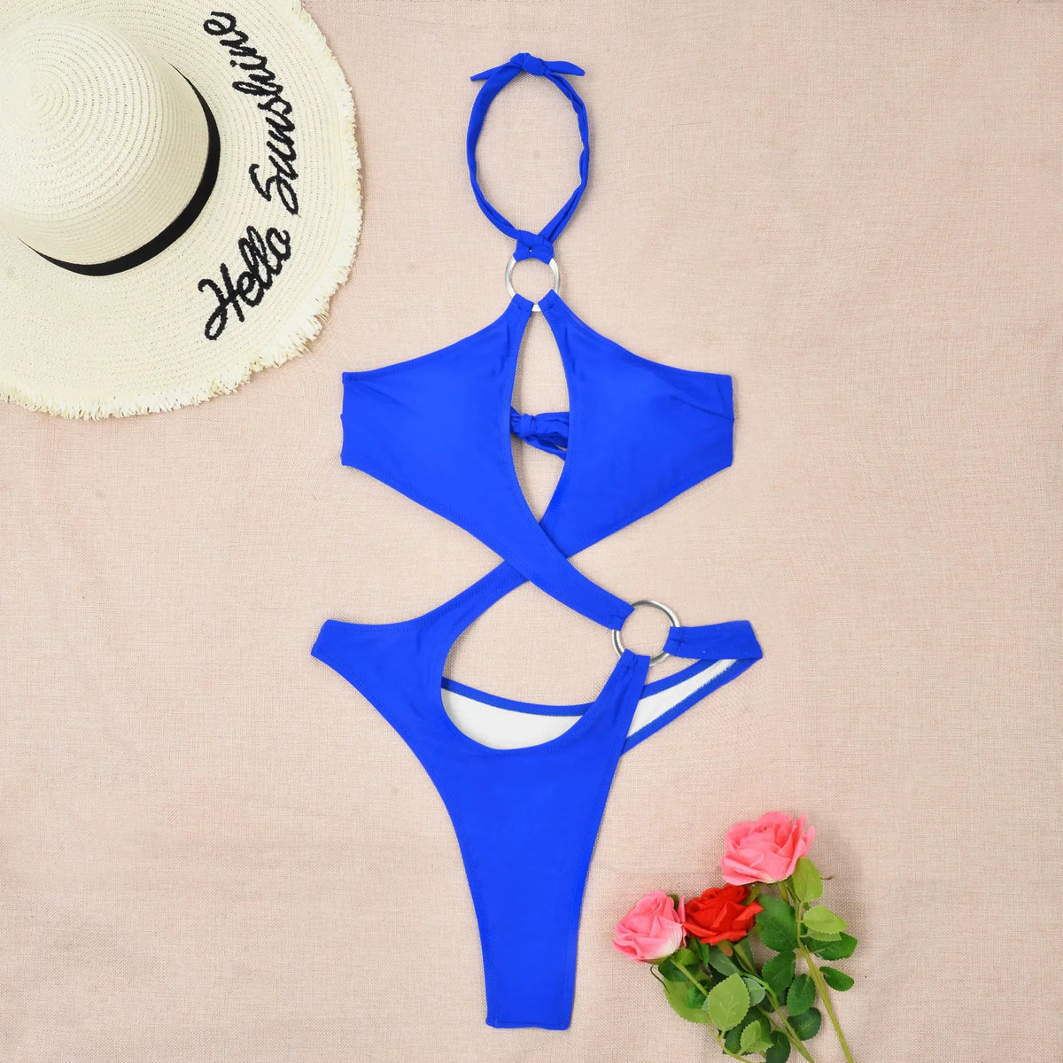 Sexy Cross Ring Halter Bandage Hollow Swimsuit One Piece Bikinis 2024 Women Thong Swimsuit Female Bathing Suit Swimwear Biquini