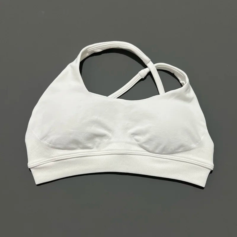 HISTELLO Impacts Asymmetric Sports Bra Women Seamless Yoga Underwear Adjustable Backless Halter Top Workout Running Gym Bra