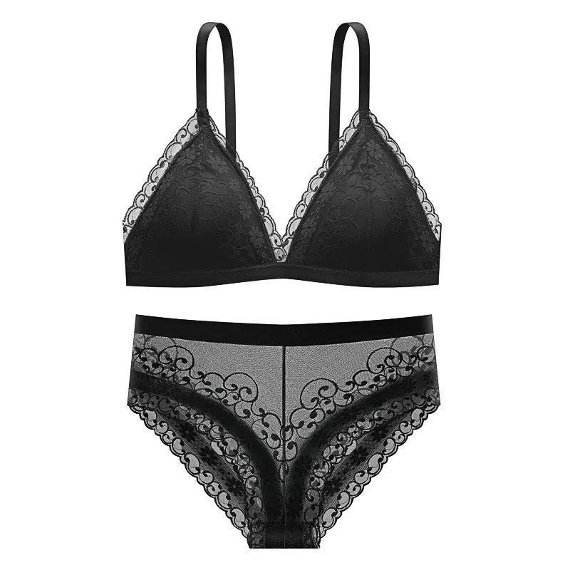 Women Lace Bra Set Push Up Bralette Low Waist Panties Female Embroidery Flora Lace Underwear Sexy Lingerie Set Female Intimates