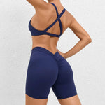 Seamless Yoga Fitness Sets Women High Waist Hip-Lifting Shorts & Sports Bra Workout for Running Gym