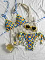 Cute Orange Floral Print Bikini Set Women Halter Ruffles Push Up Tie Side Thong Swimsuit 2026 Summer Bathing Suit Micro Swimwear