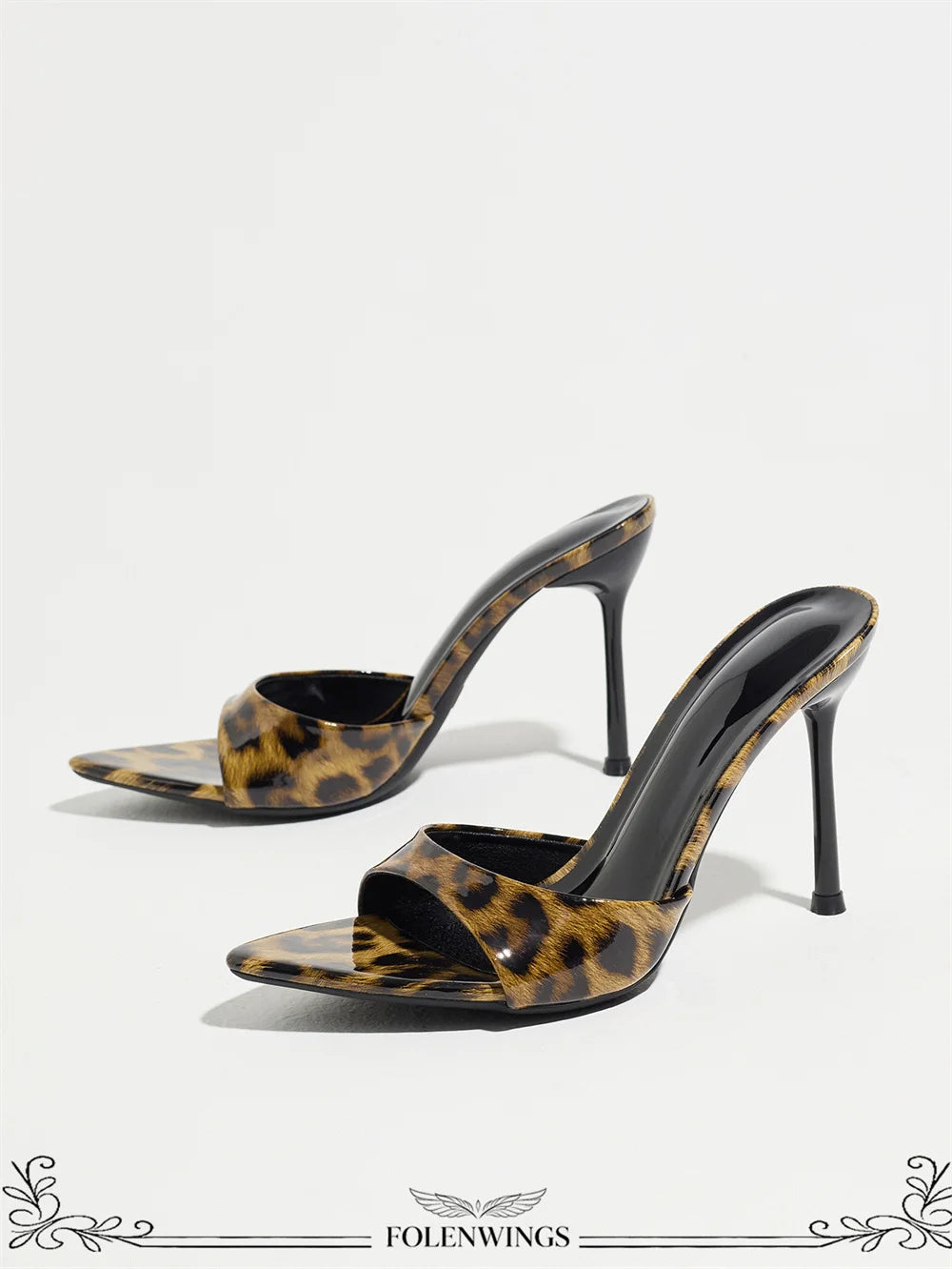 Size 43 Leopard Sexy Super High Slide Mules Sharp Pointed Toe Stiletto Thin Heel Slip On Summer Party Sandals Women Dress Shoes