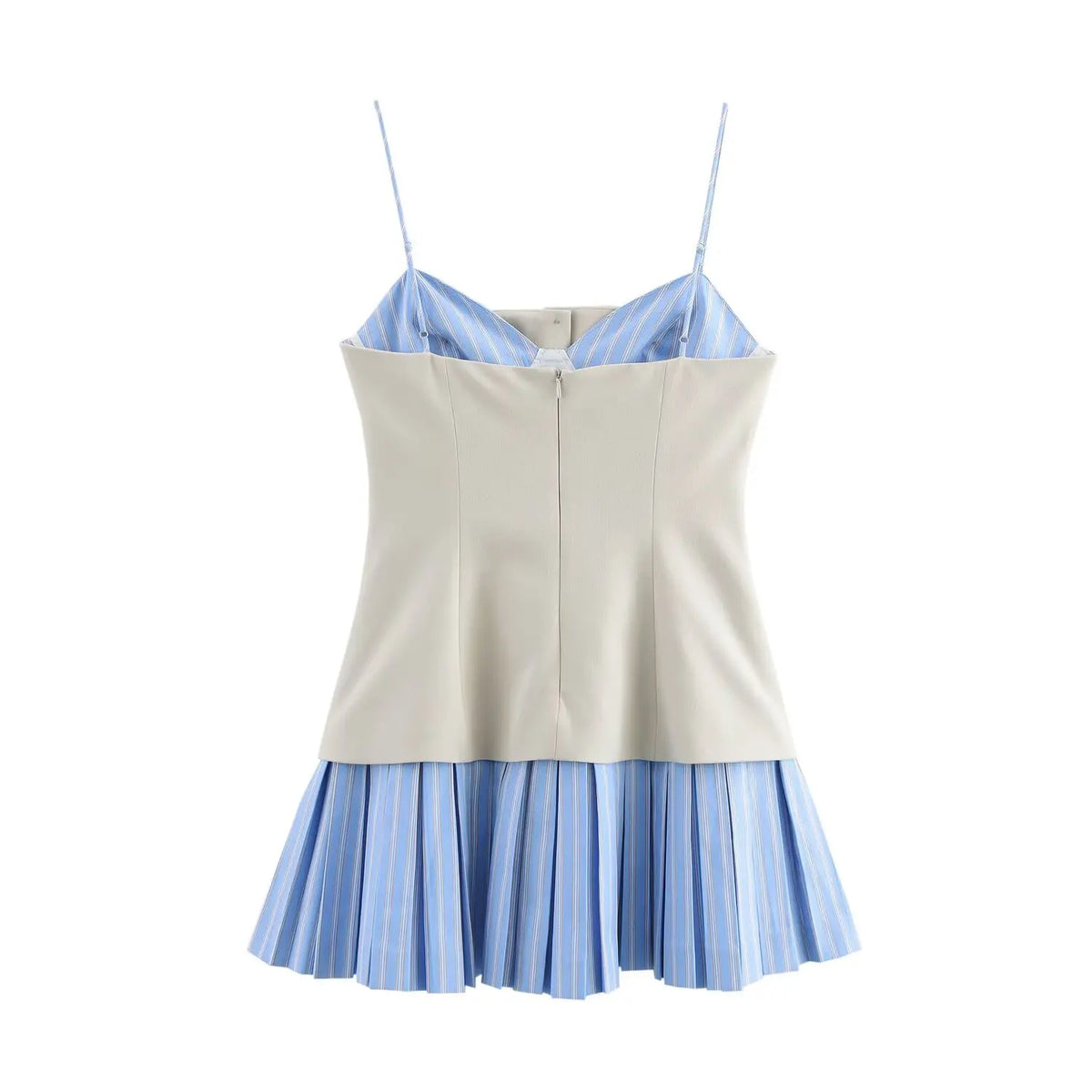 Foridol Striped Pleated Short Summer Dress Women Buttons Decor Spaghetti Strap V Neck Bodycon Mini Spring Beach Vestidos New In