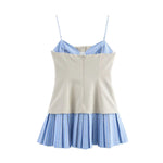 Foridol Striped Pleated Short Summer Dress Women Buttons Decor Spaghetti Strap V Neck Bodycon Mini Spring Beach Vestidos New In