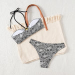 Bandeau Swimsuit Blue Thong Bikinis Women Sexy Print Halter Swimwear Female Padded Bathers Bathing Swim Suit Beach Wear Summer