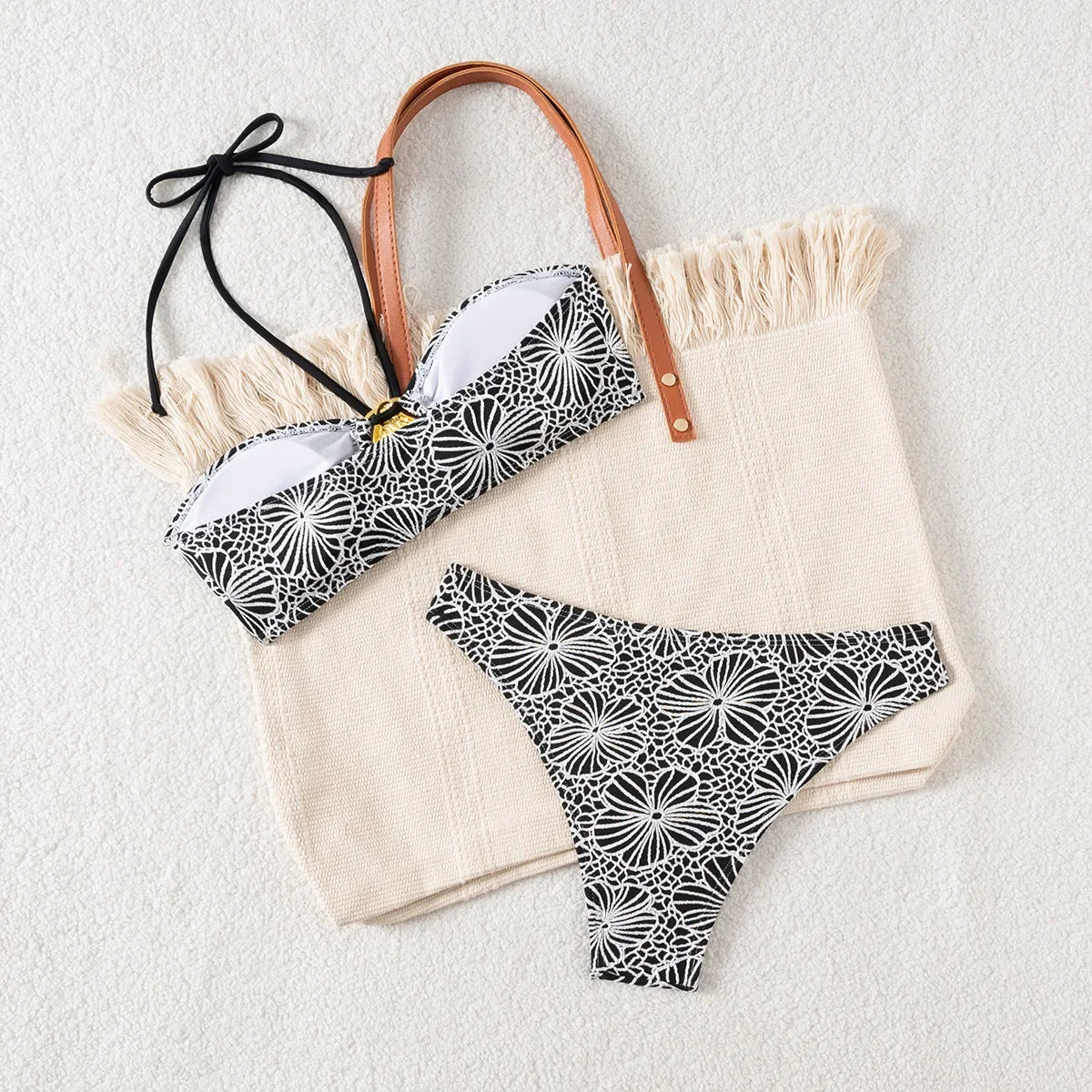 Bandeau Swimsuit Blue Thong Bikinis Women Sexy Print Halter Swimwear Female Padded Bathers Bathing Swim Suit Beach Wear Summer