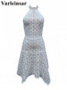 New Hollow Out Crochet Knitted 2 Pieces Suits Tunic Beach Cover Up Cover-ups Beach Dress Beach Wear Beachwear Female Women V8391