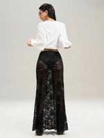 Sexy High Waist Black Lace Skirts for Women 2026 Summer See-through Long Maxi Skirt Female Hollow Out Slim Holiday Party Dress