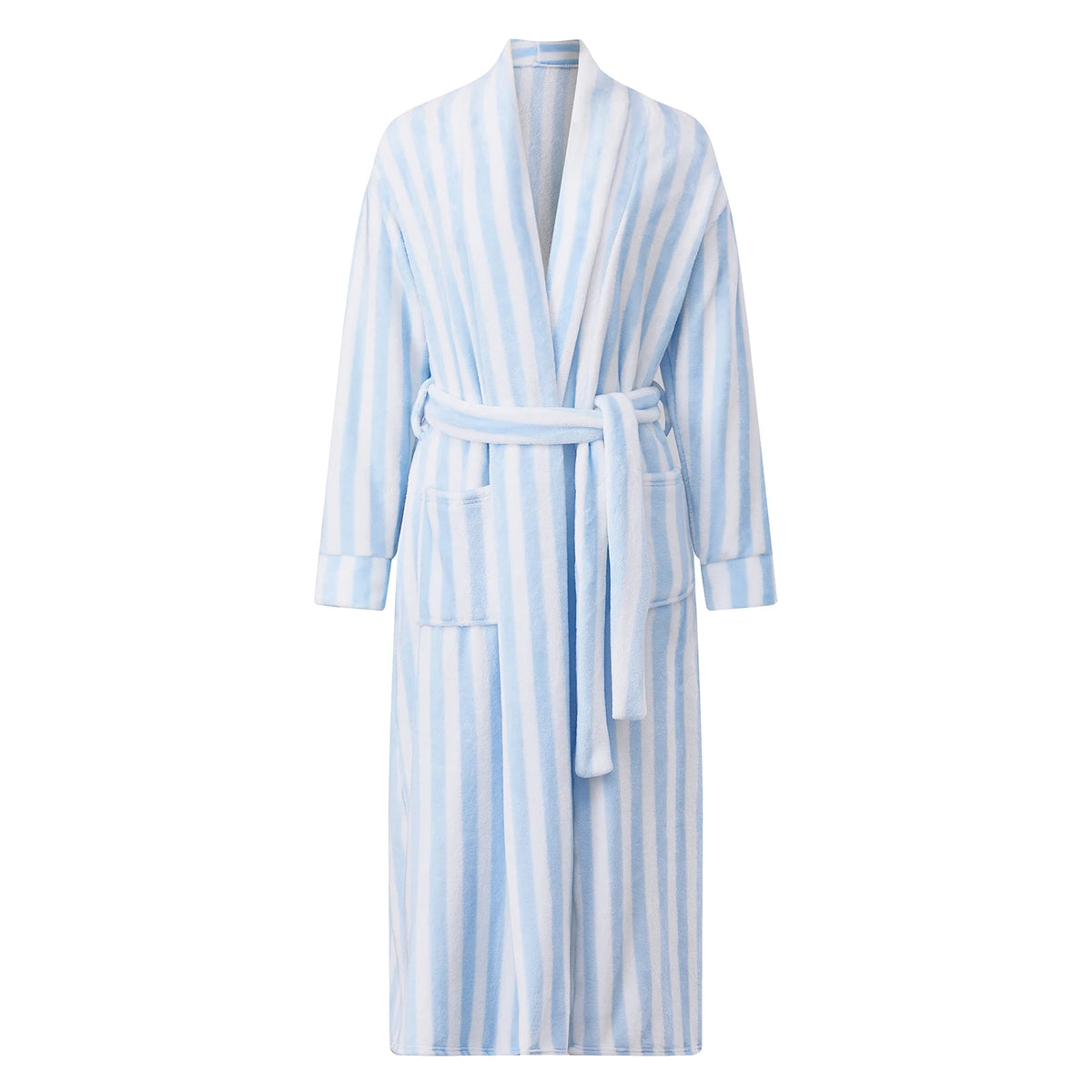 Women Fall Winter Warm Shawl Collar Robe Soft Long Sleeve Pocket Robe Spa Bathrobe Sleepwear Loungewear