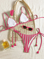 DEKA Women's Stripe Rope Tie-Up Bikinis Set Swimsuit Brazilian Bandage Swimwear Push Up Swim Biquini Beachwear Bathing Suit