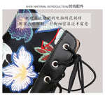 White Floral Embroidered Peep Toe Lace-Up Chunky Block Heel Platform Hollow Out Ankle Sandal Boots for Women