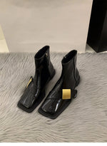 Designer Vintage Women Ankle Boots Fashion Square Toe Shoes Spring Autumn Flats Ladies Short Booties 2025