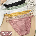 3Pcs/Set Ice Silk Panties Women Low Rise Briefs Brazilian Panties Solid Color Underwear Female Underpants Sexy Lingerie S-XL