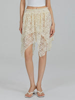 Women's Lace Skirts High Waist Irregular Hem Skirts Summer Korean Fashion Gothic Sexy Club Beach Skirts