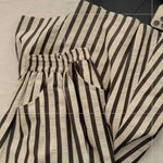 Retro Chic Solid Color Striped Skirt For Women In Summer, High Waisted And Slimming A-line Mid Length Umbrella Skirt Casual OHS8