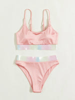 Shiny Pink Contrast Bikini Set Women Halter Push Up Patchwork High Waist Swimsuit 2025 Designer Bathing Suit Two Piece Swimwear